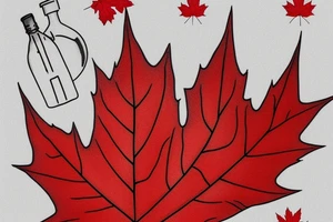 red maple leaf with a bottle of maple syrup tattoo idea