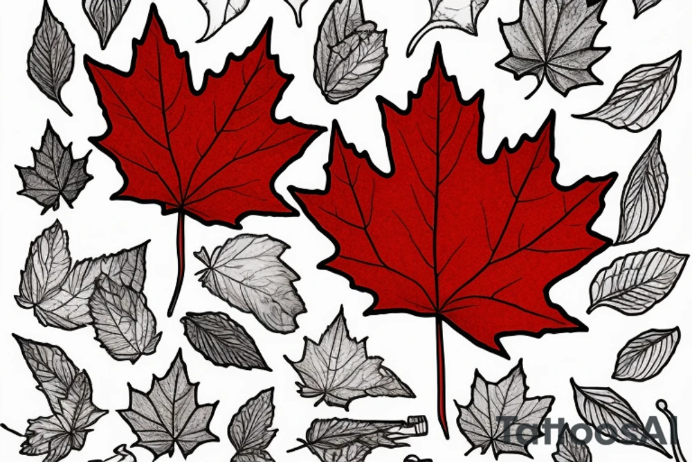 red maple leaf with a bottle of maple syrup tattoo idea