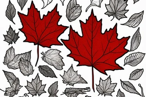 red maple leaf with a bottle of maple syrup tattoo idea