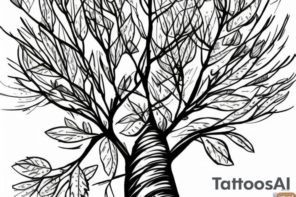 aspen tree with leaves surrounding it on the ground tattoo idea