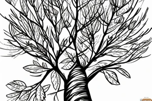 aspen tree with leaves surrounding it on the ground tattoo idea