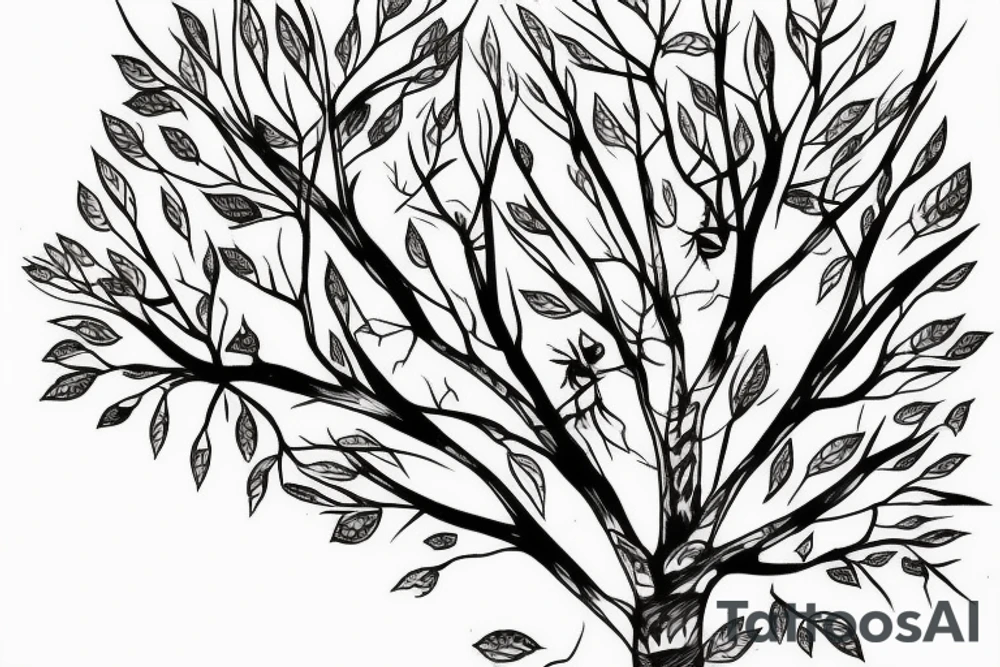 aspen tree with leaves surrounding it on the ground tattoo idea