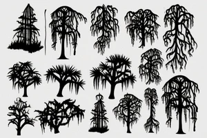 silhouette of a cypress tree with spanish moss hanging tattoo idea