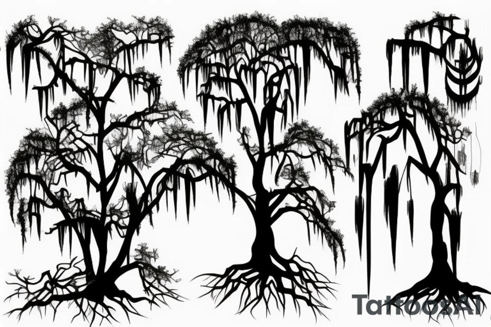 silhouette of a cypress tree with spanish moss hanging tattoo idea