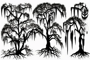 silhouette of a cypress tree with spanish moss hanging tattoo idea