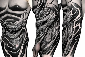 Arm sleeve of venom and anti-venom symbiotes crawling up arm. tattoo idea