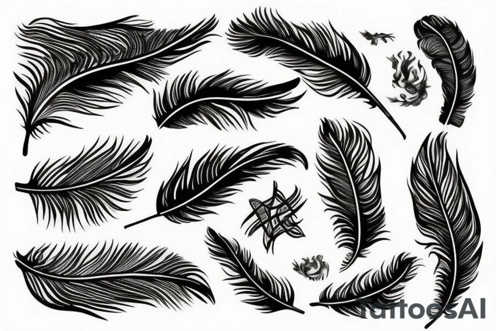 feather in fire with ash tattoo idea