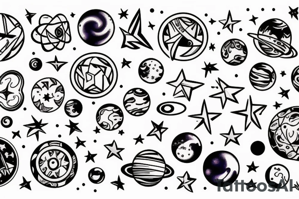 9 9 9 with space and stars and moons tattoo idea