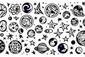 9 9 9 with space and stars and moons tattoo idea