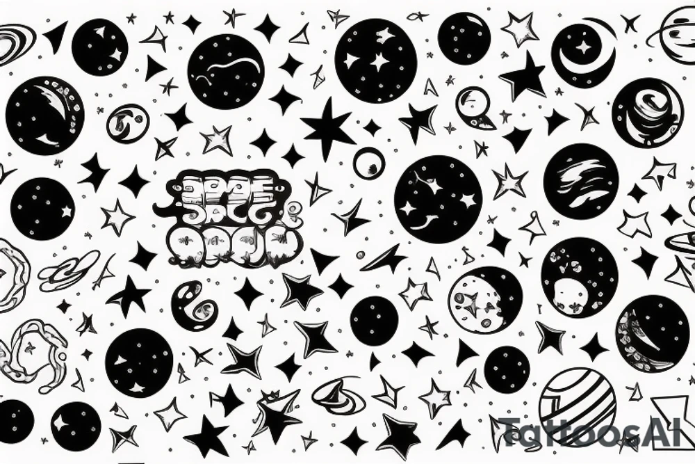 9 9 9 with space and stars and moons tattoo idea