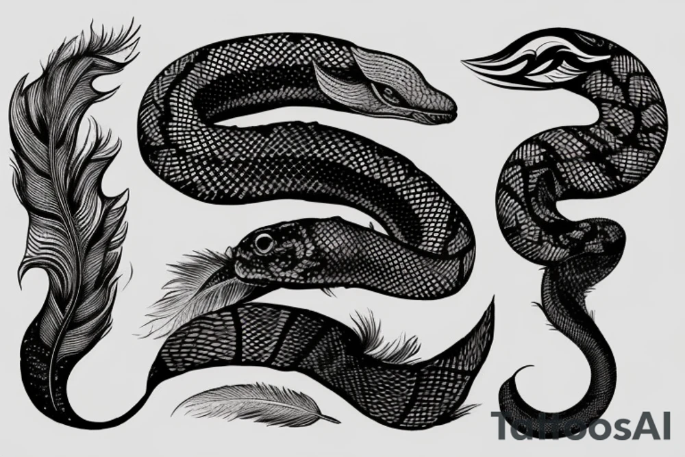 feather fire ash snake tattoo idea