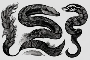 feather fire ash snake tattoo idea