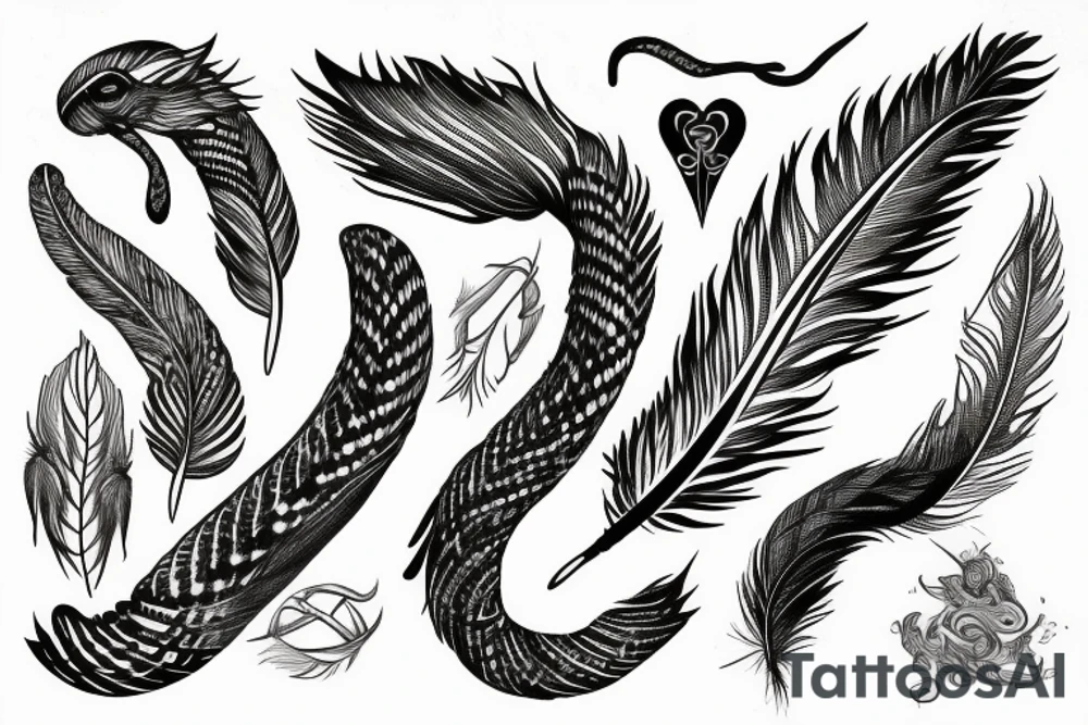 feather fire ash snake tattoo idea