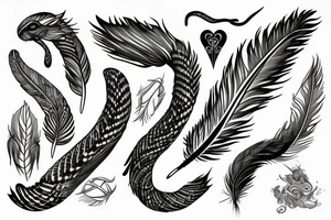 feather fire ash snake tattoo idea