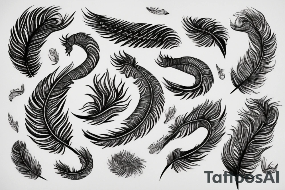 feather fire ash snake tattoo idea