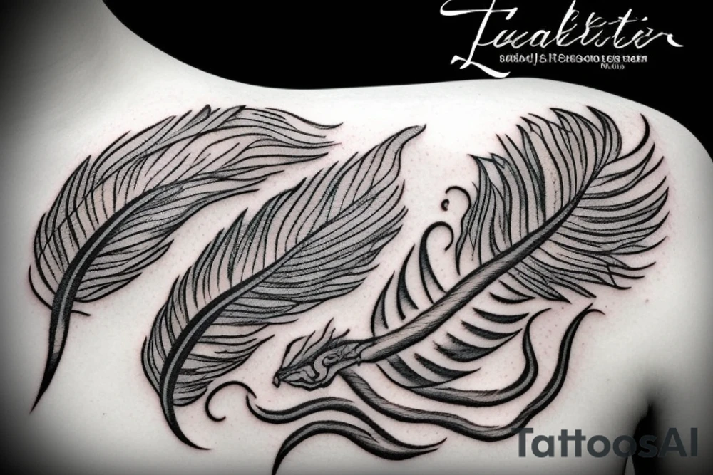 feather fire ash snake tattoo idea