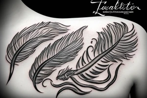 feather fire ash snake tattoo idea