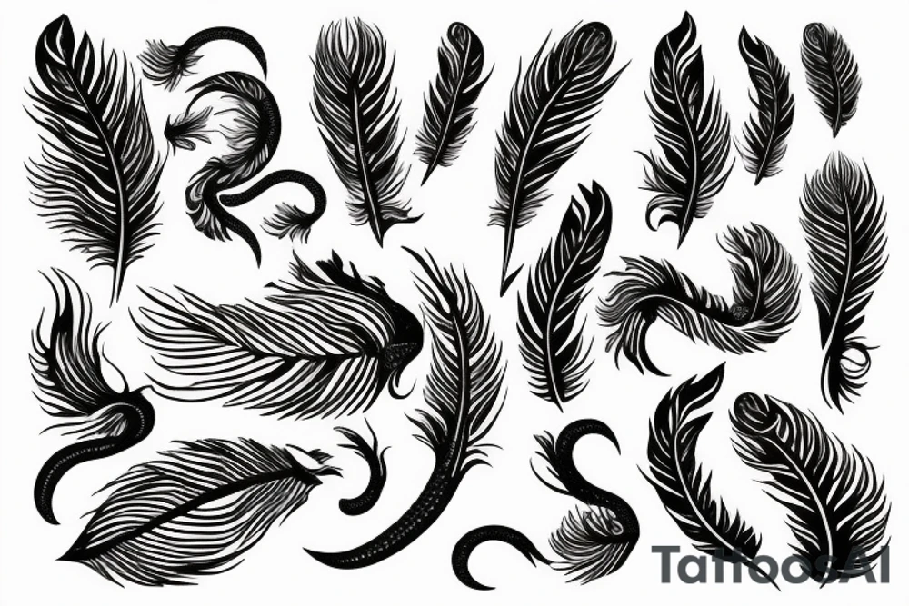 feather fire ash snake tattoo idea