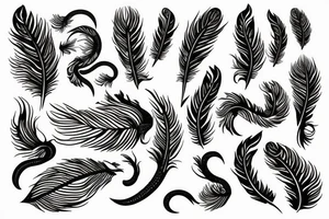 feather fire ash snake tattoo idea