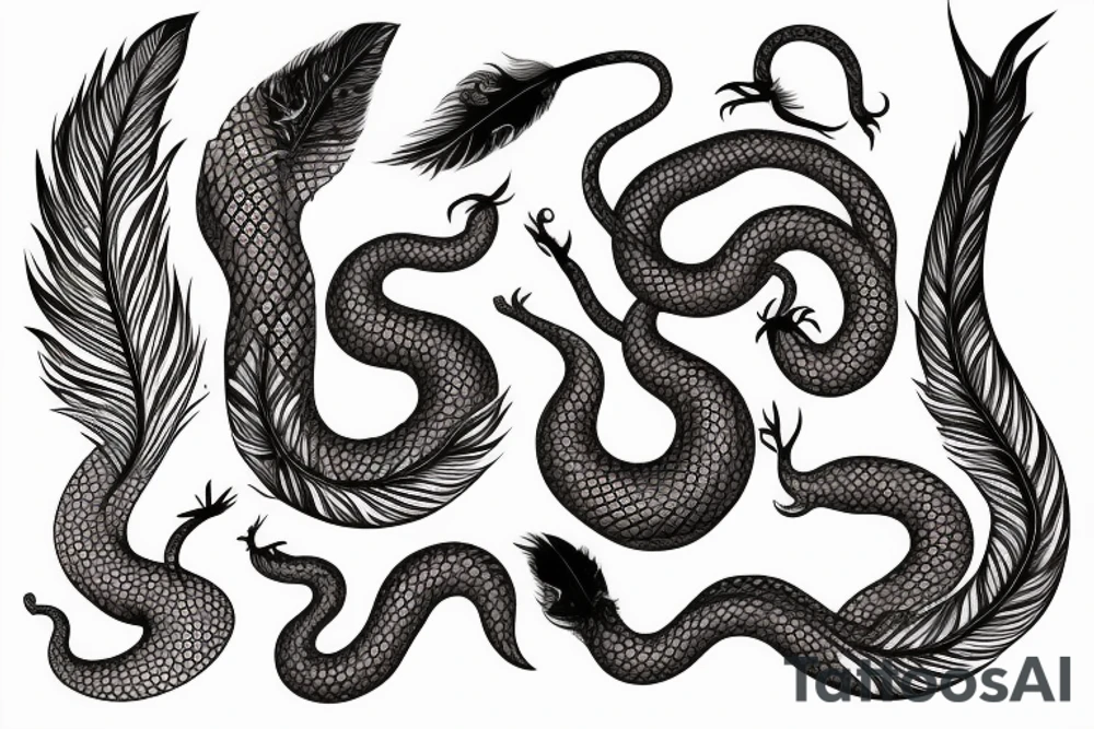 a burning feather in the form of a snake that turns into ashes tattoo idea