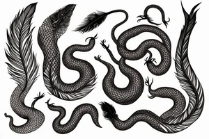 a burning feather in the form of a snake that turns into ashes tattoo idea