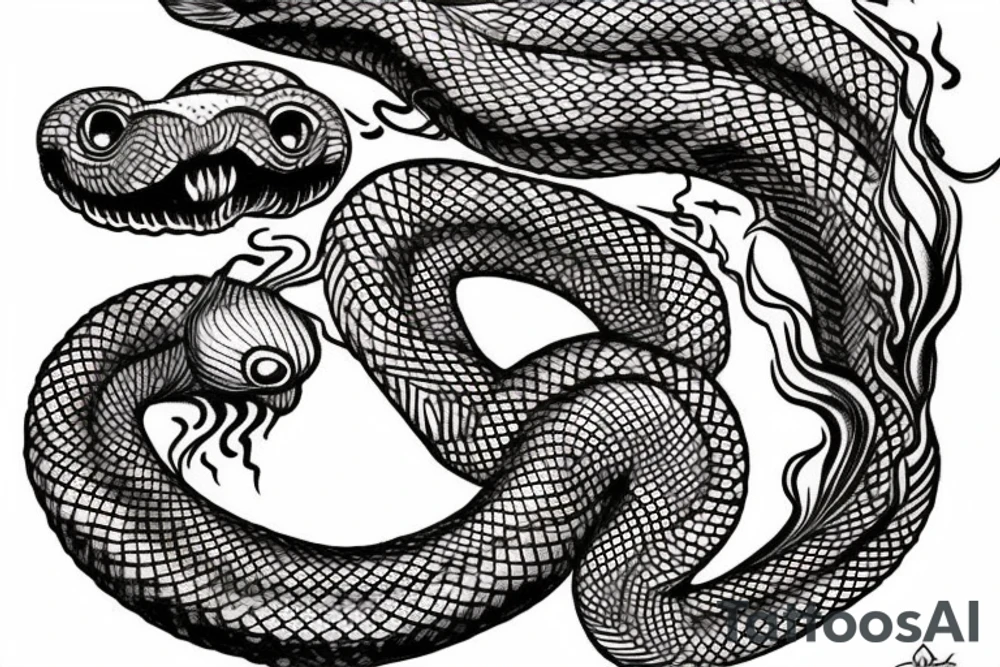 a burning feather in the form of a snake that turns into ashes tattoo idea