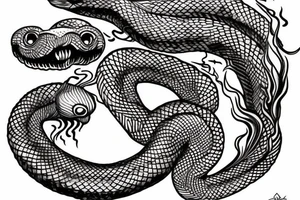 a burning feather in the form of a snake that turns into ashes tattoo idea