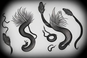 a burning feather in the form of a snake that turns into ashes tattoo idea