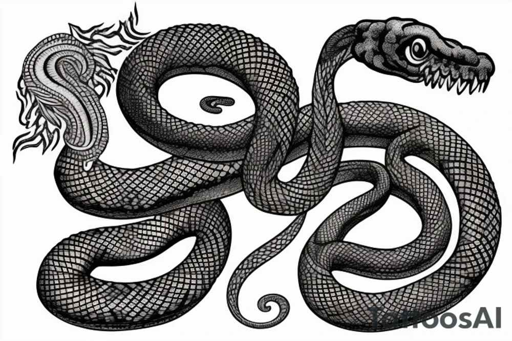 a burning feather in the form of a snake that turns into ashes tattoo idea
