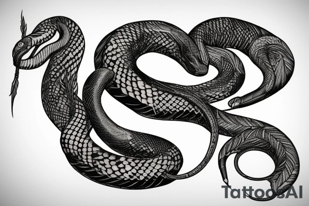 a burning feather in the form of a snake that turns into ashes tattoo idea