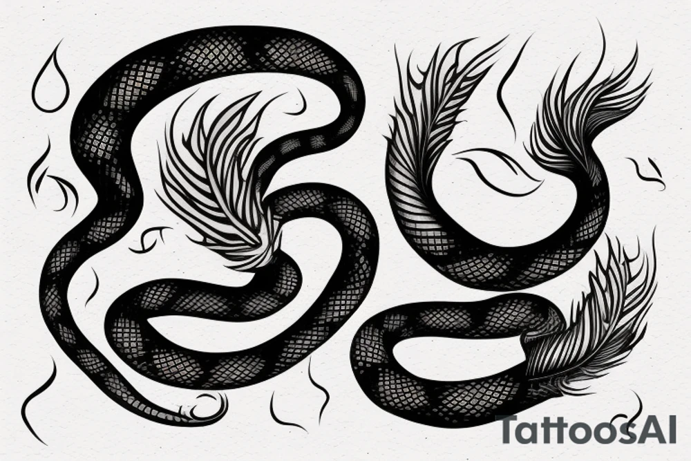 a burning feather in the form of a snake that turns into ashes tattoo idea