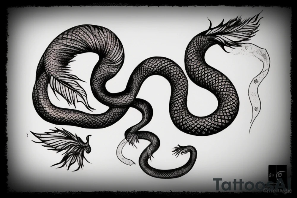 a burning feather in the form of a snake that turns into ashes tattoo idea
