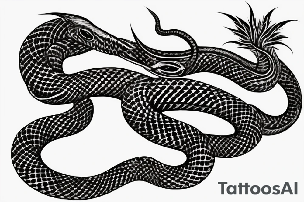 a burning feather in the form of a snake that turns into ashes tattoo idea