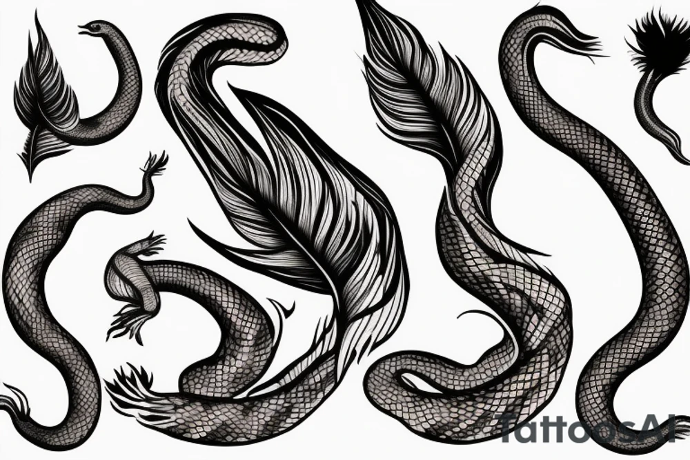 a burning feather in the form of a snake that turns into ashes tattoo idea