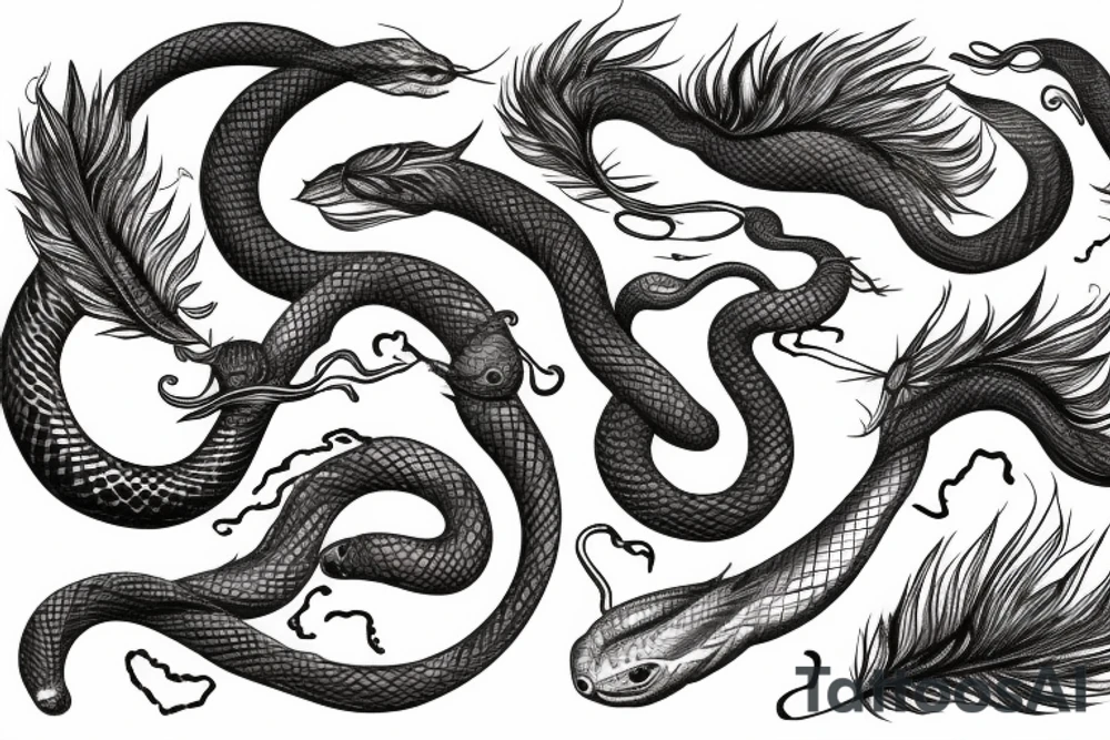 a burning feather in the form of a snake that turns into ashes tattoo idea