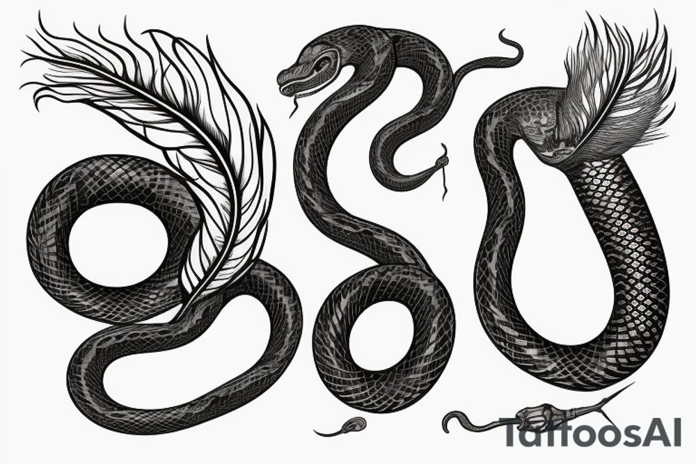 a burning feather in the form of a snake that turns into ashes tattoo idea