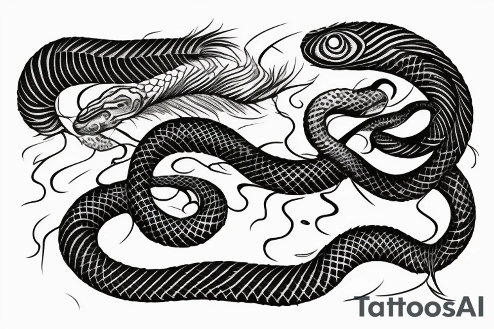 a burning feather in the form of a snake that turns into ashes tattoo idea