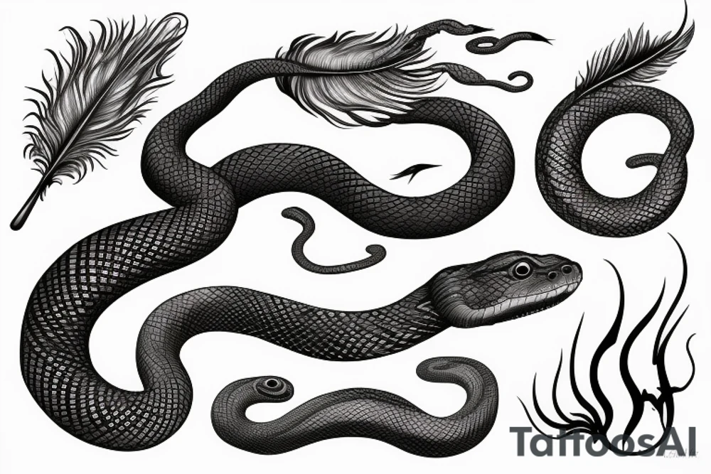a burning feather in the form of a snake that turns into ashes tattoo idea