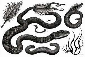 a burning feather in the form of a snake that turns into ashes tattoo idea