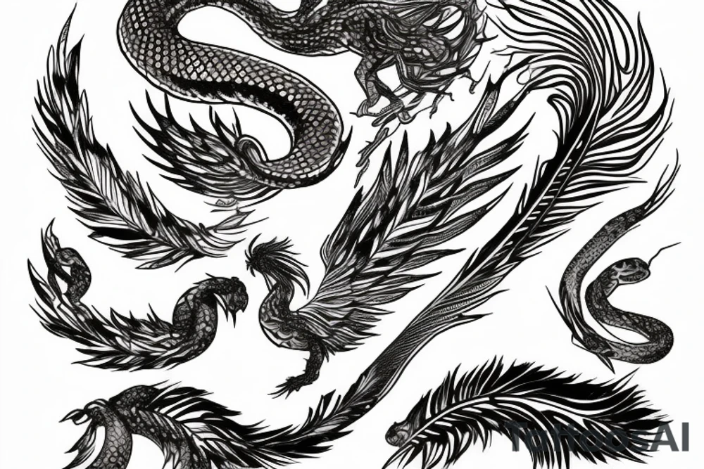 feather phoenix ash snake fire tattoo idea