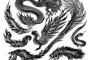 feather phoenix ash snake fire tattoo idea