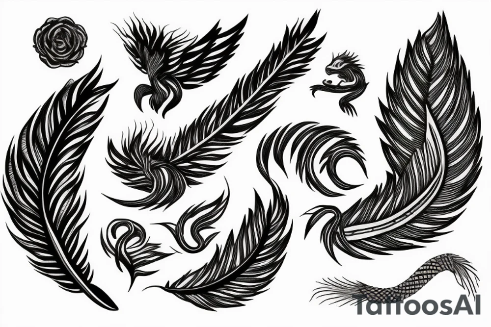 feather phoenix ash snake fire tattoo idea