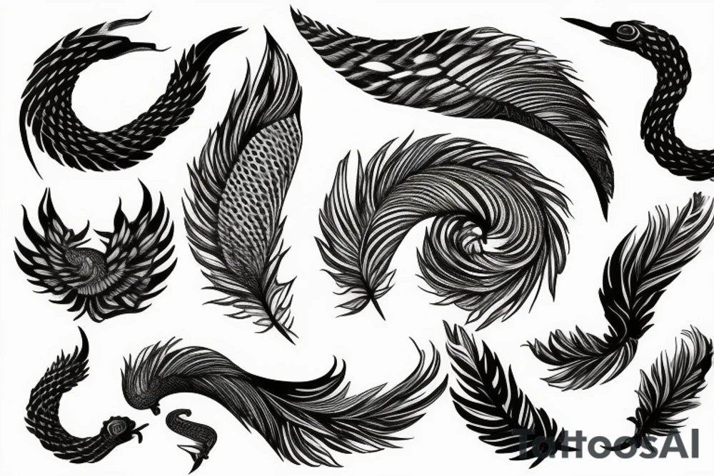 feather phoenix ash snake fire tattoo idea