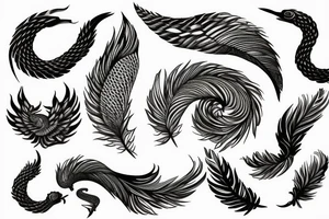 feather phoenix ash snake fire tattoo idea