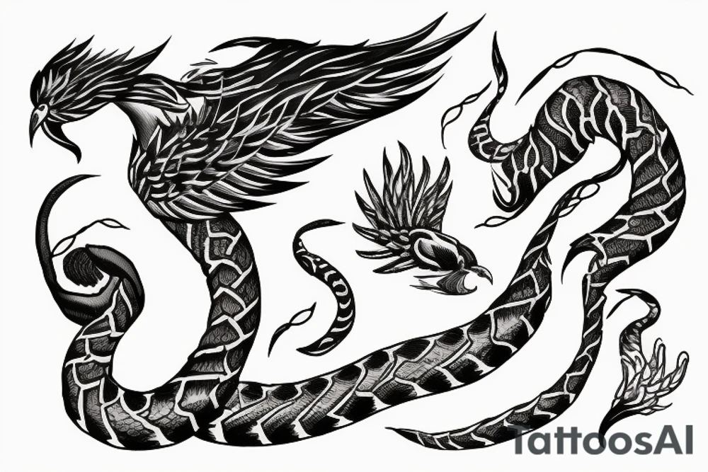 feather phoenix ash snake fire tattoo idea