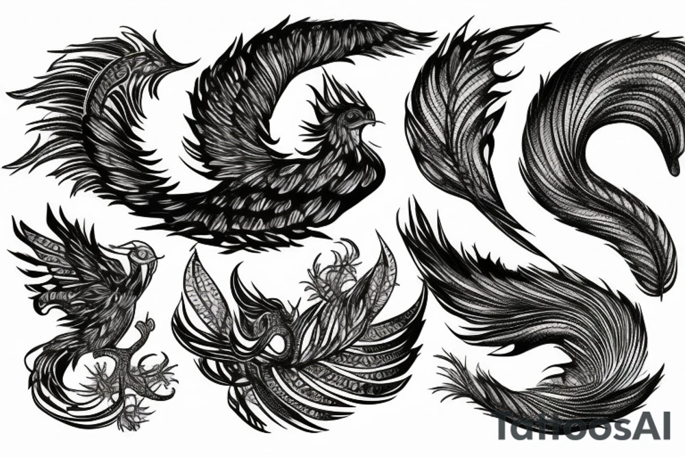 feather phoenix ash snake fire tattoo idea