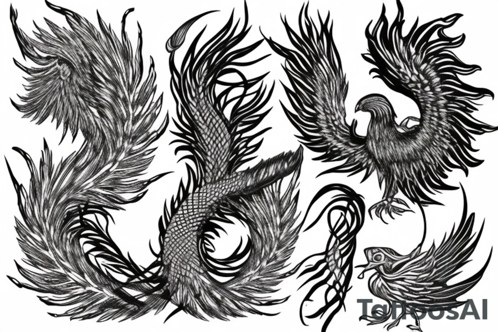 feather phoenix ash snake fire tattoo idea