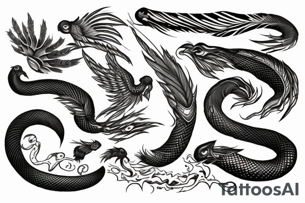 feather phoenix ash snake fire tattoo idea