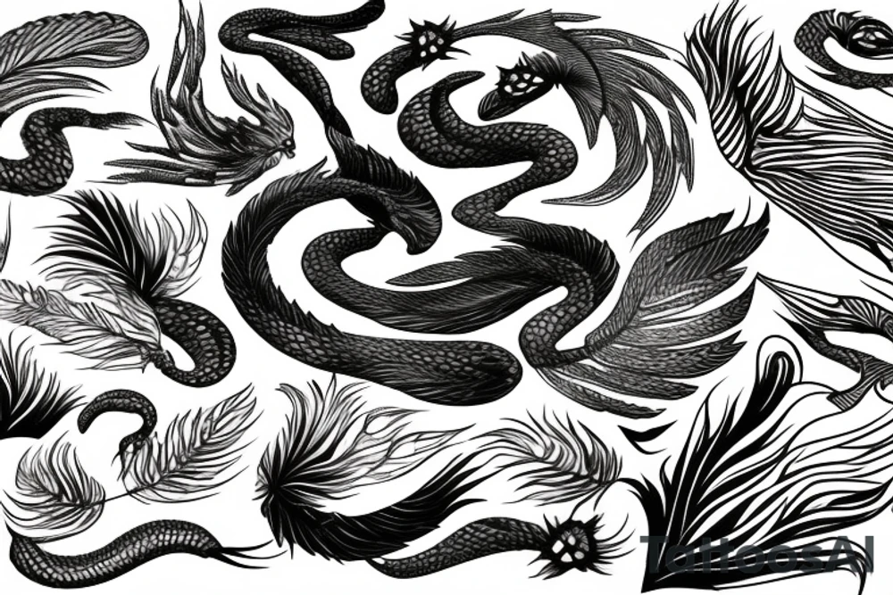 feather phoenix ash snake fire tattoo idea
