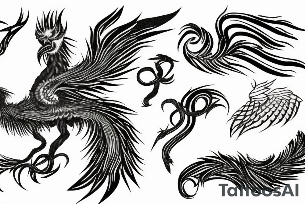 feather phoenix ash snake fire tattoo idea